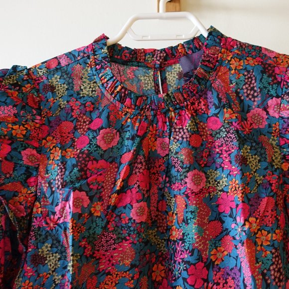 J. Crew Liberty Ciara Ruffleneck Flutter Sleeve Floral Top Pleated AR916 XS 0 - Picture 7 of 16